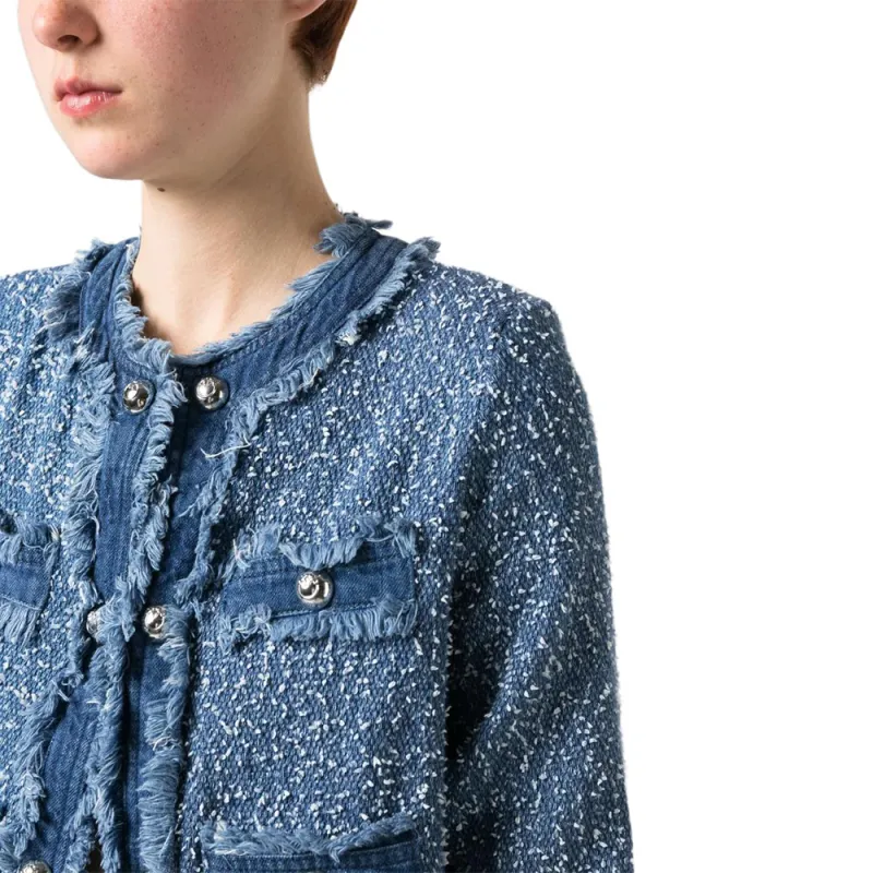PINKO Button-Detailed Fringed Hem Jacket-4