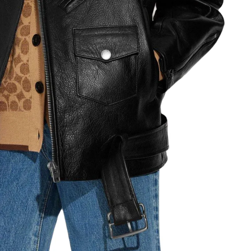 COACH SS23 Leather Jacket Women's Black-3