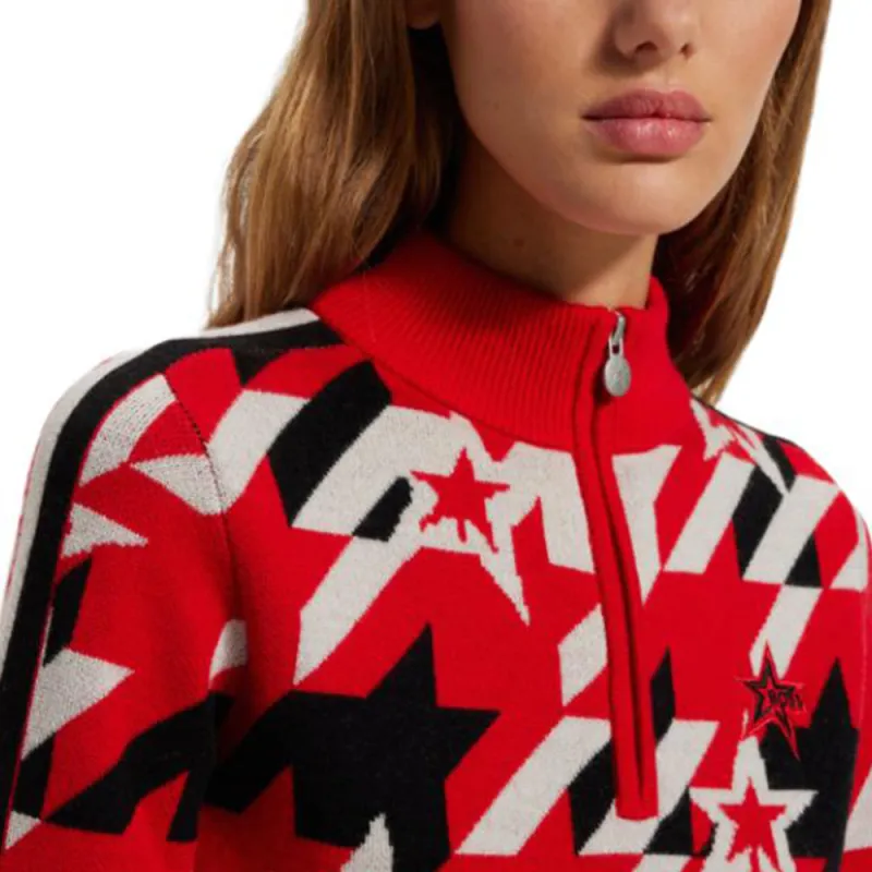 HUGO BOSS x PERFECT MOMENT Moment Virgin-Wool Sweater With Houndstooth Motif Sweater Women's Red-1