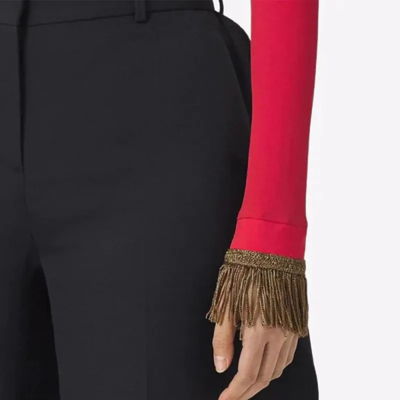 Burberry Cut Out Detail Wool Tailored Trousers 'Black'-4