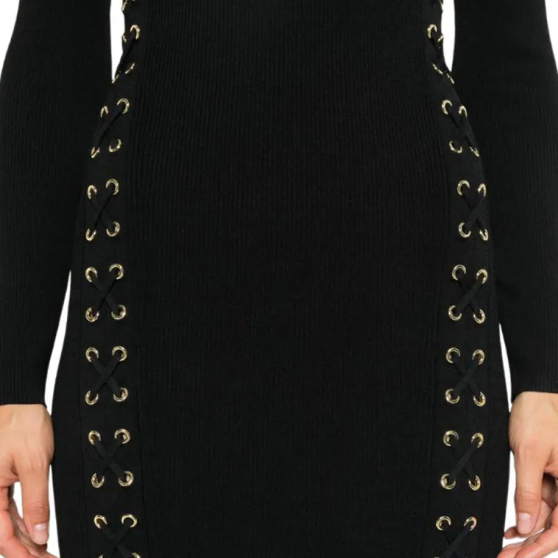 MICHAEL KORS Ribbed Stretch Knit Lace-Up Dress-1
