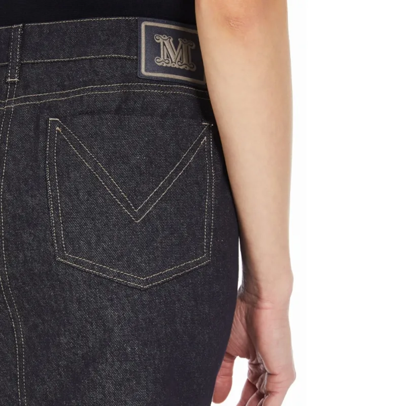MaxMara Logo Embroidered Denim Skirt-5