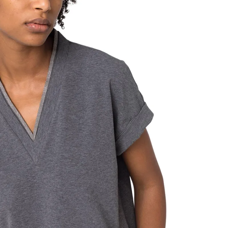 Brunello Cucinelli Embellished V Neck T Shirt-4