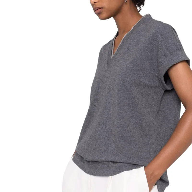 Brunello Cucinelli Embellished V Neck T Shirt-5