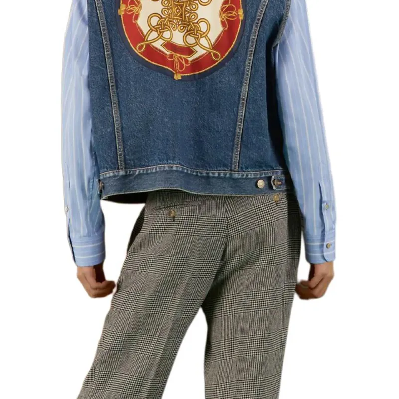 GUCCI Silk Scarf Panelled Denim Vest-4