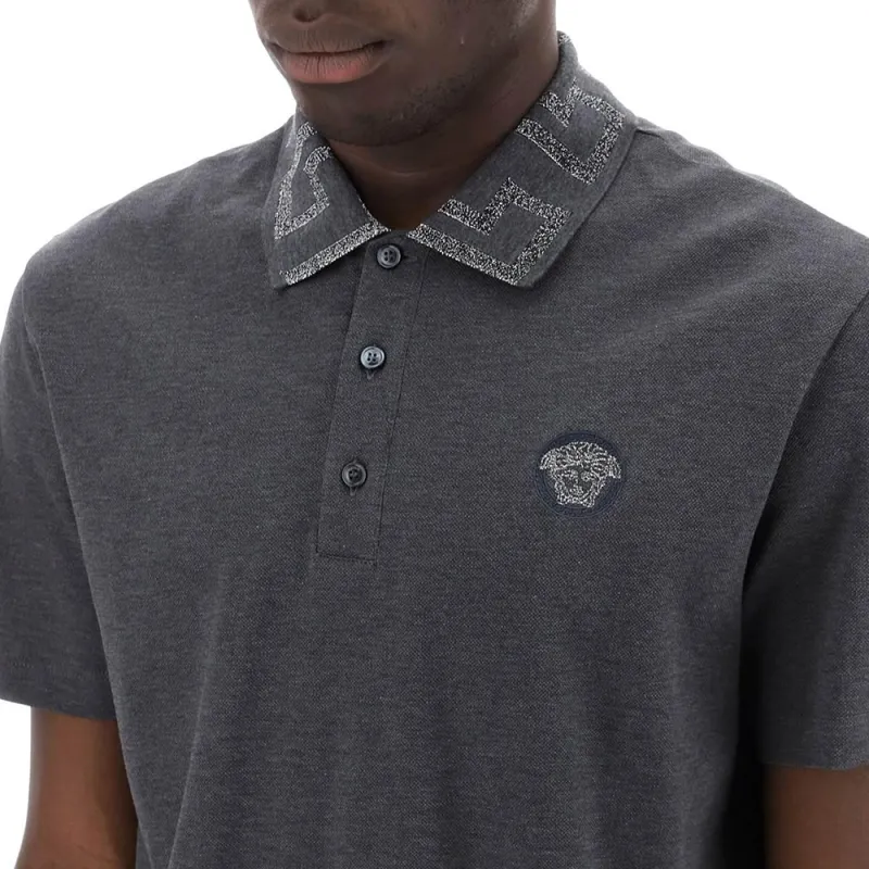 VERSACE Greca-collar Polo Shirt-4