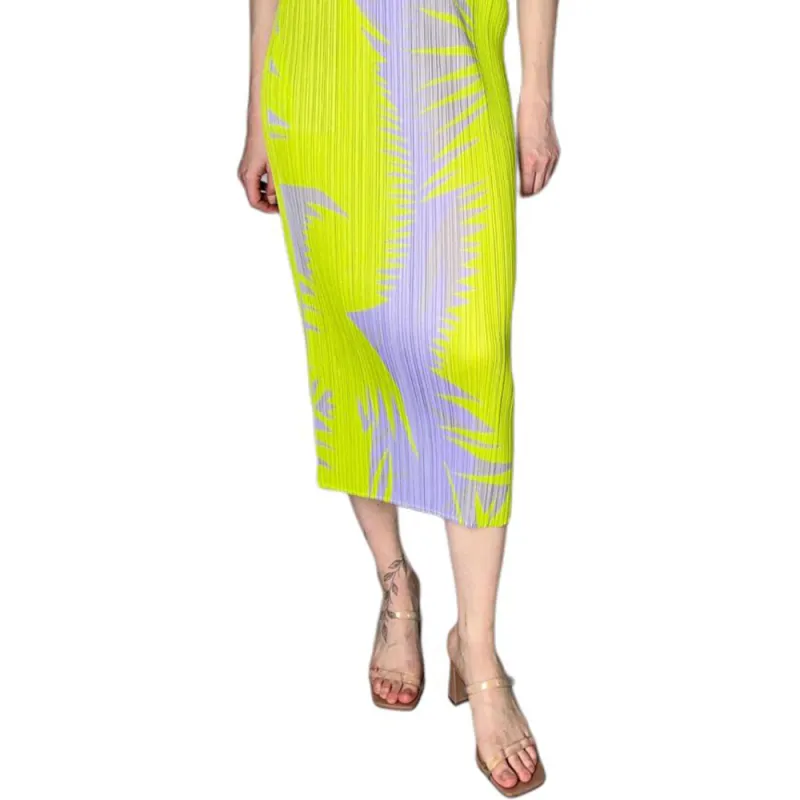 PLEATS PLEASE ISSEY MIYAKE Abstract print Plissé Midi Skirt-5