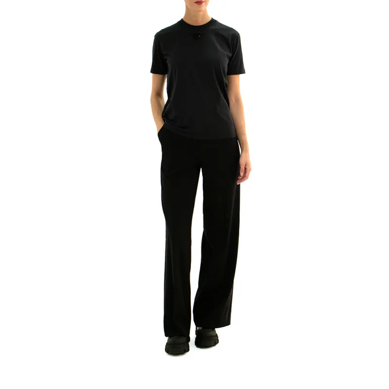 PRADA Solid Color Logo Emblem Round Neck Pullover Short Sleeved T Shirt Women's Smoke Gray-1