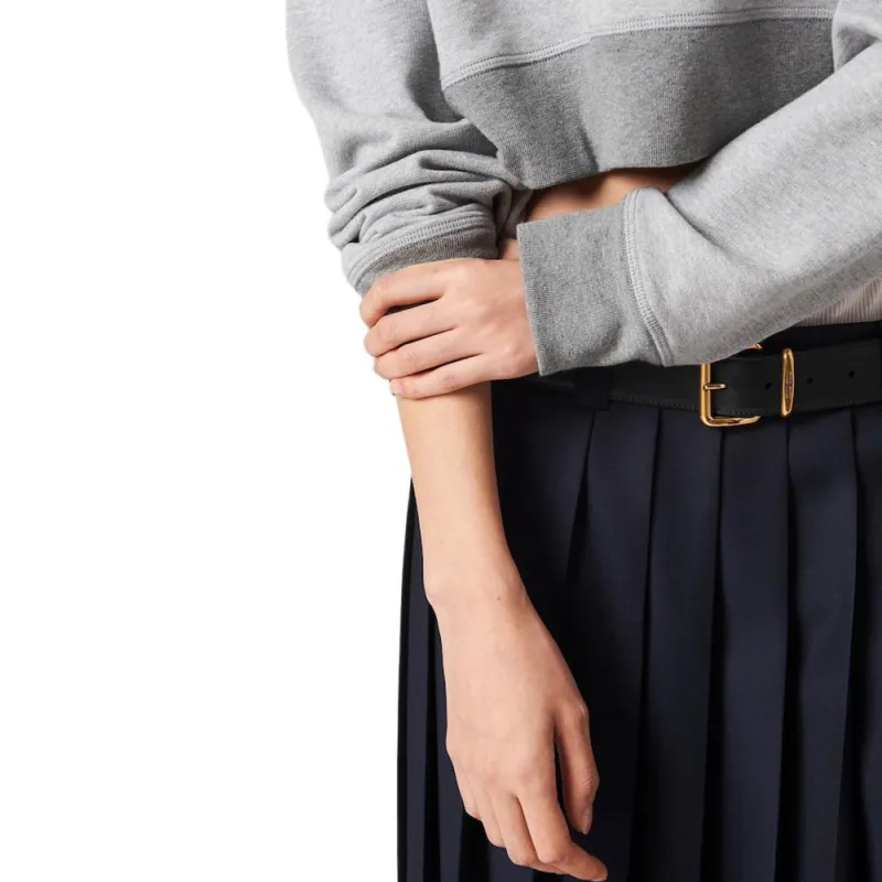 MIU MIU Logo Printed Crewneck Cropped Sweatshirt-5