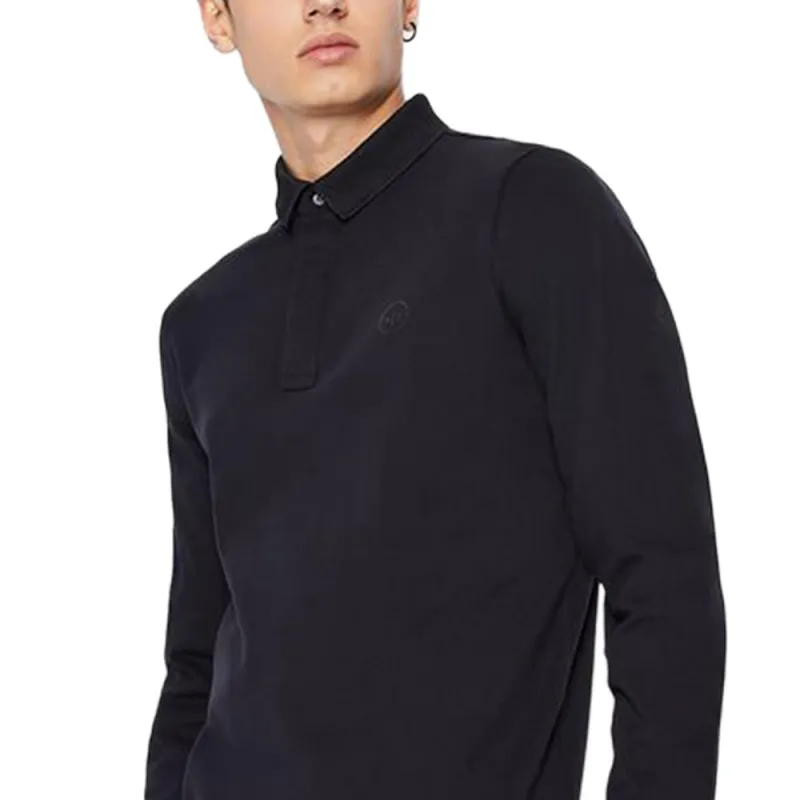ARMANI EXCHANGE Logo Embroidered Long Sleeved Polo Shirt-4