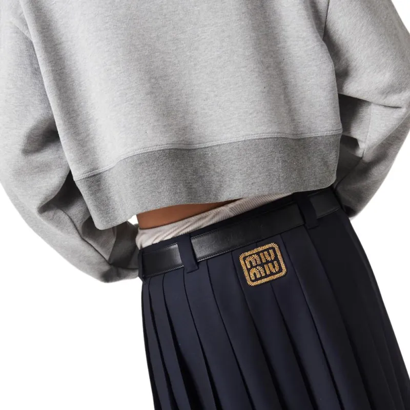 MIU MIU Logo Printed Crewneck Cropped Sweatshirt-6
