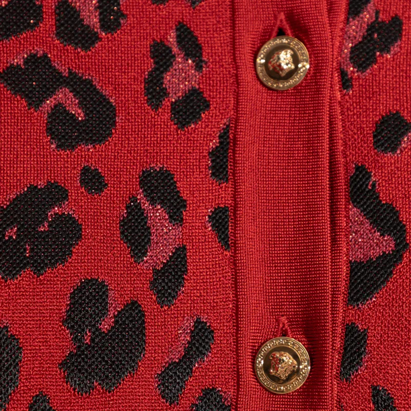 VERSACE Animal Print Cropped Knit Cardigan-5