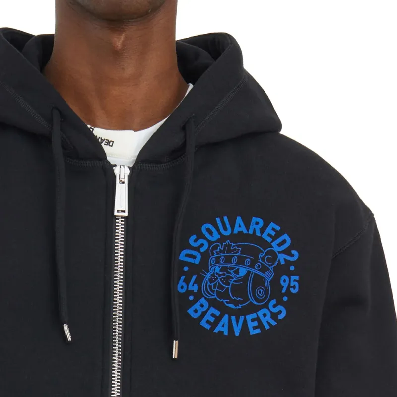 DSQUARED 2 Logo Printed Zip Up Hoodie-4