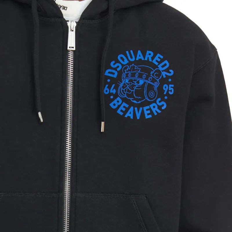 DSQUARED 2 Logo Printed Zip Up Hoodie-5