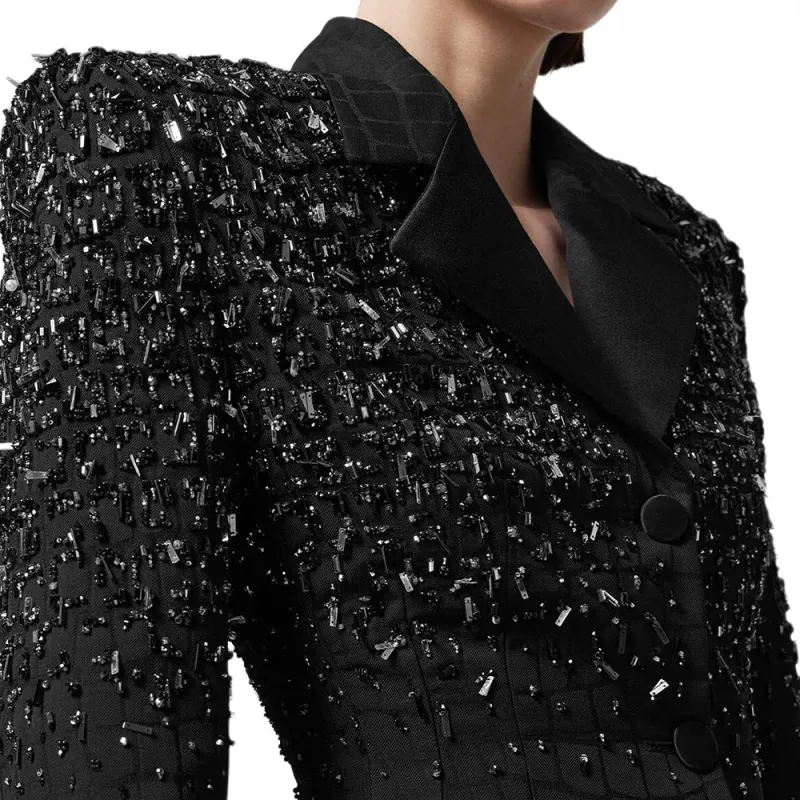 VERSACE Crystal Croc-Jacquard Blazer Jackets Coats Women's Black-2