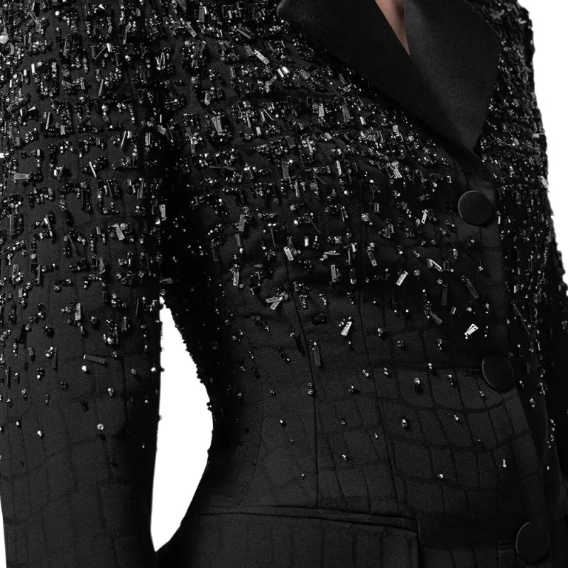 VERSACE Crystal Croc-Jacquard Blazer Jackets Coats Women's Black-3