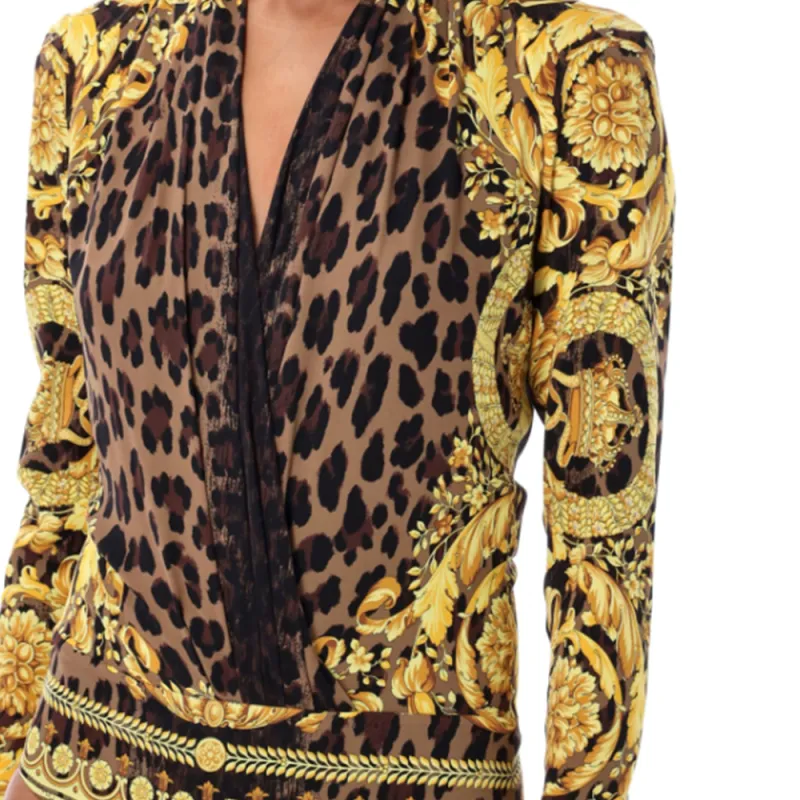 VERSACE Pattern Printed Draped Bodysuit-2