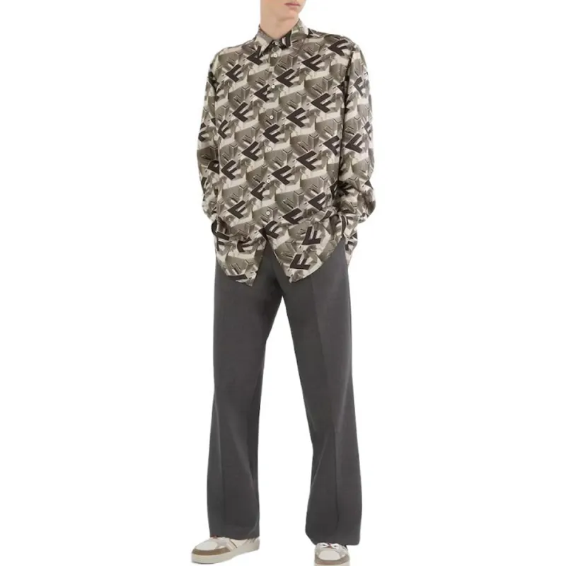 FENDI All-Over Logo Printed Oversized Shirt-3