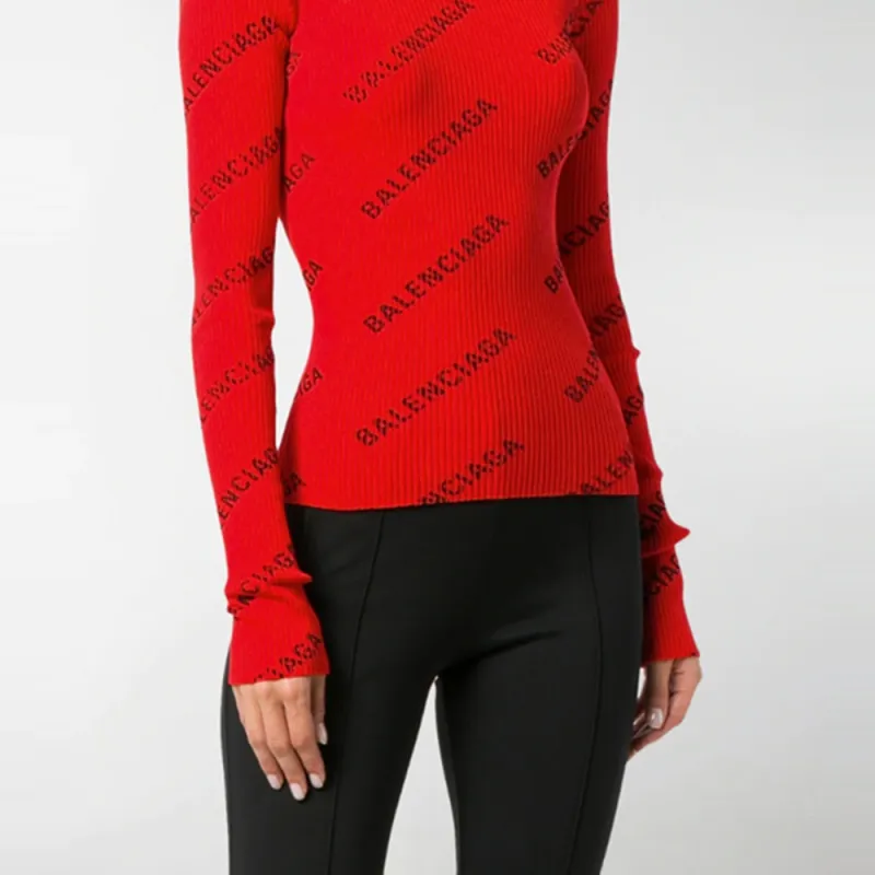 Balenciaga All Over Logo Turtleneck 'Red'-4