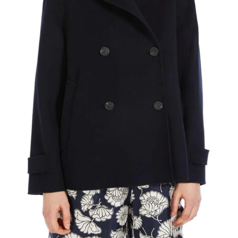 WEEKEND MaxMara Usuale Collection Double Breasted Wool Pea Coat Women's Marine Blue-1
