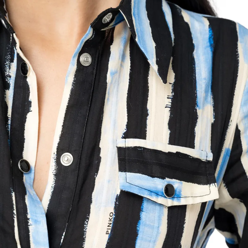 PINKO Paint Stripe Printed Midi Shirt Dress-5