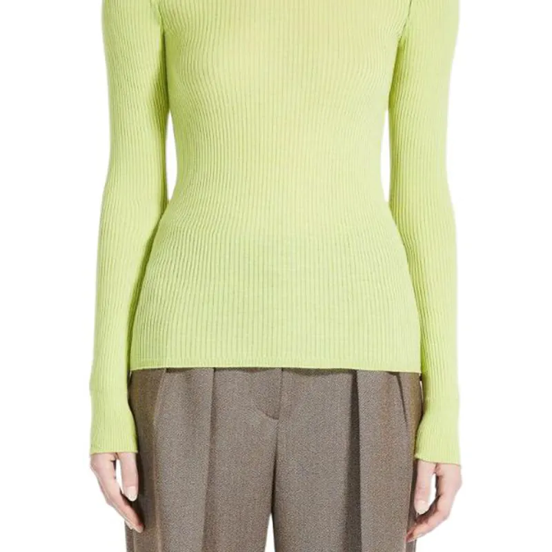 SportMa Flavia Collection Pure Virgin Wool Mock Polo-Neck Sweater Sweater Women's Yellow Green-1