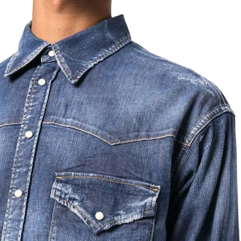 Dsquared2 Logo Patch Buttoned Denim Shirt-4