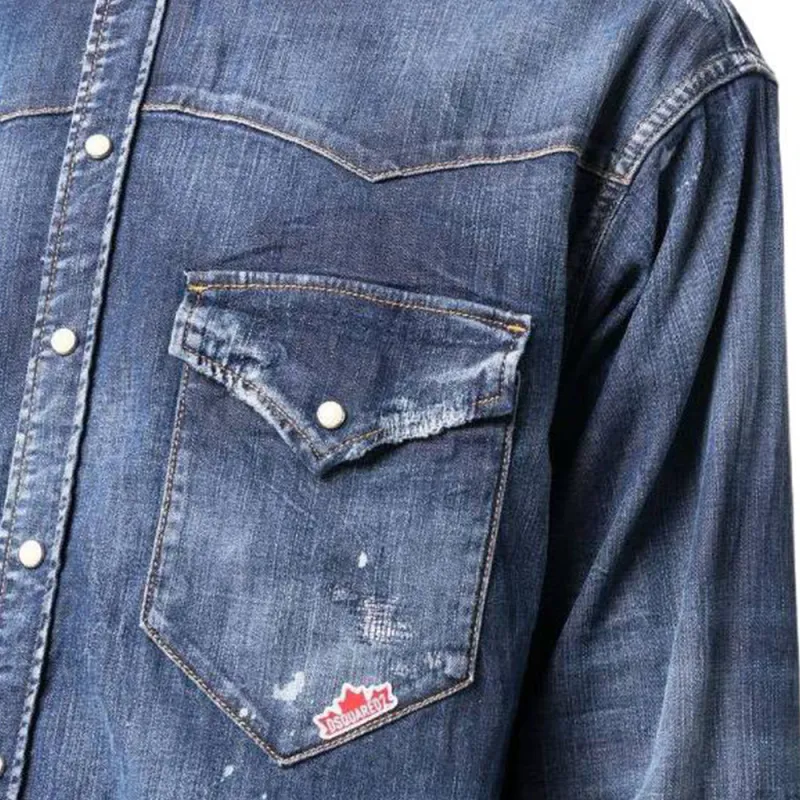 Dsquared2 Logo Patch Buttoned Denim Shirt-5