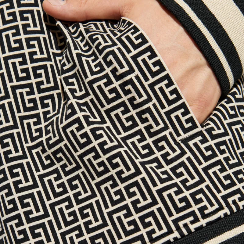 BALMAIN Logo Patch Monogram Jacquard Bomber Jacket-5