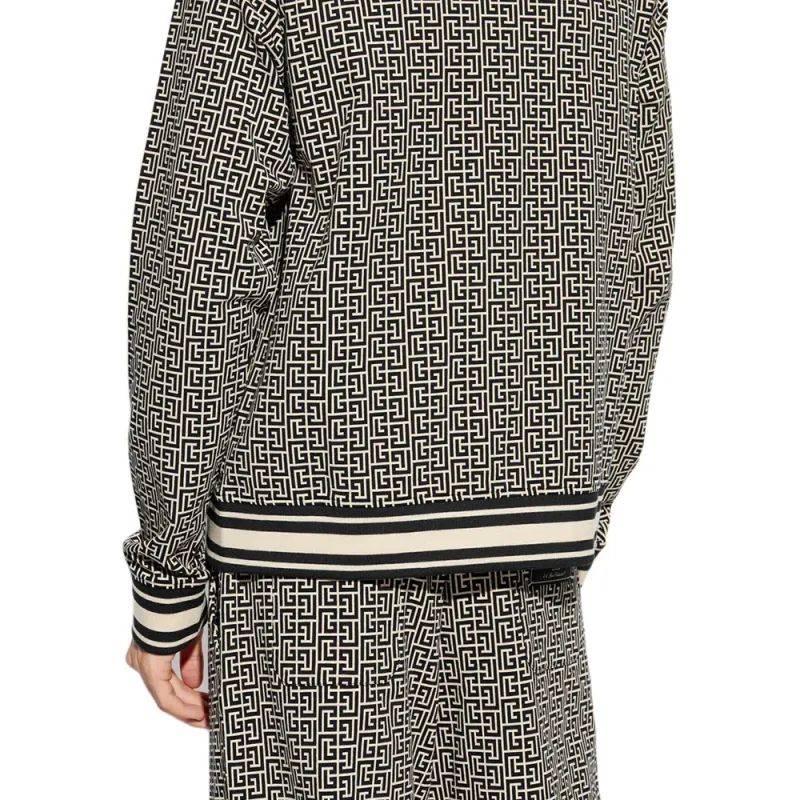 BALMAIN Logo Patch Monogram Jacquard Bomber Jacket-4