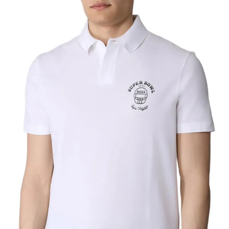 HUGO BOSS x NFL Collaboration Cotton Polo Shirt With Metallic Print Polo Shirt Men's White-4
