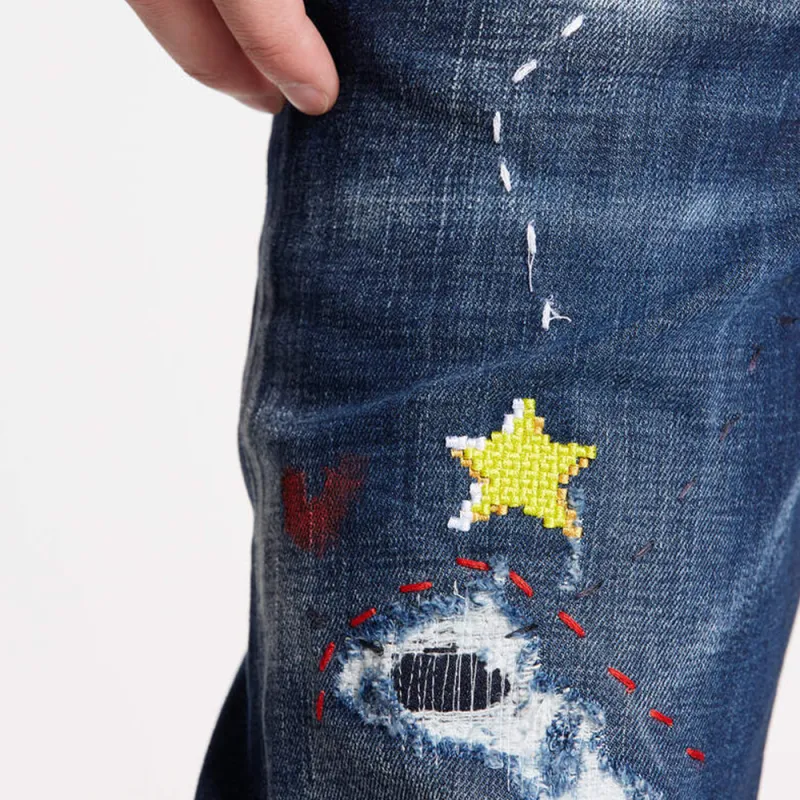 DSQUARED 2 Illustrated Straight Leg Distressed Skinny Jeans-6