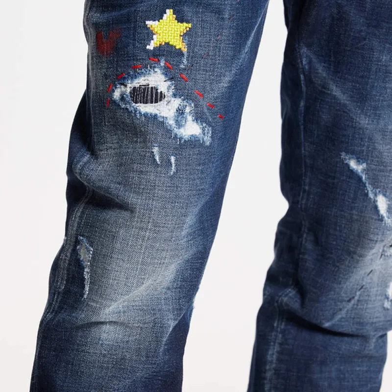 DSQUARED 2 Illustrated Straight Leg Distressed Skinny Jeans-5