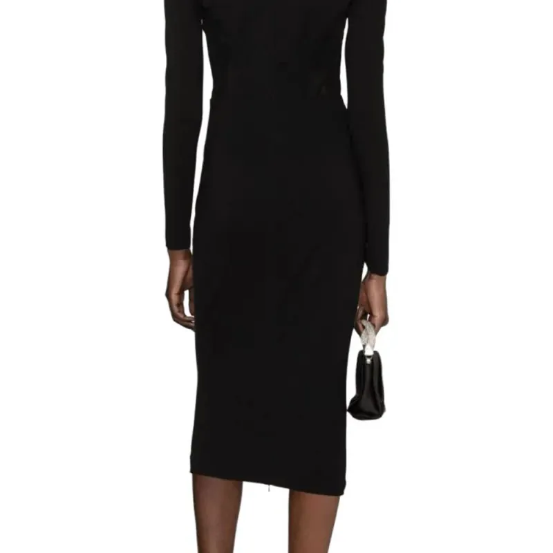 PINKO Long Sleeved Midi Corset Dress-4