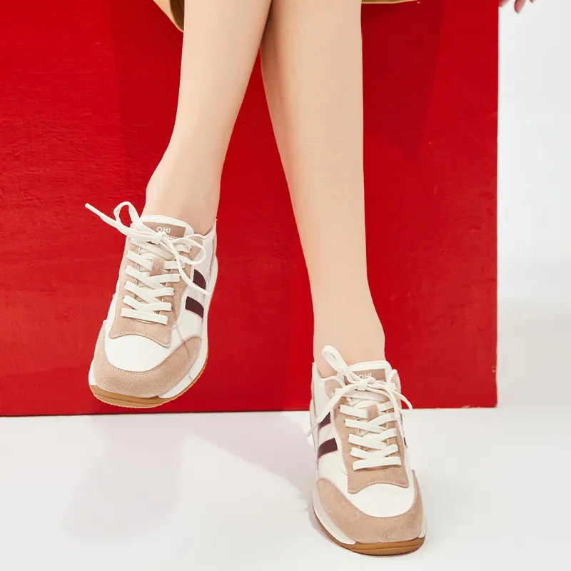 BEAU Breathable Low Top Sports Casual Shoes 2.5cm Women's Beige White Pink-4