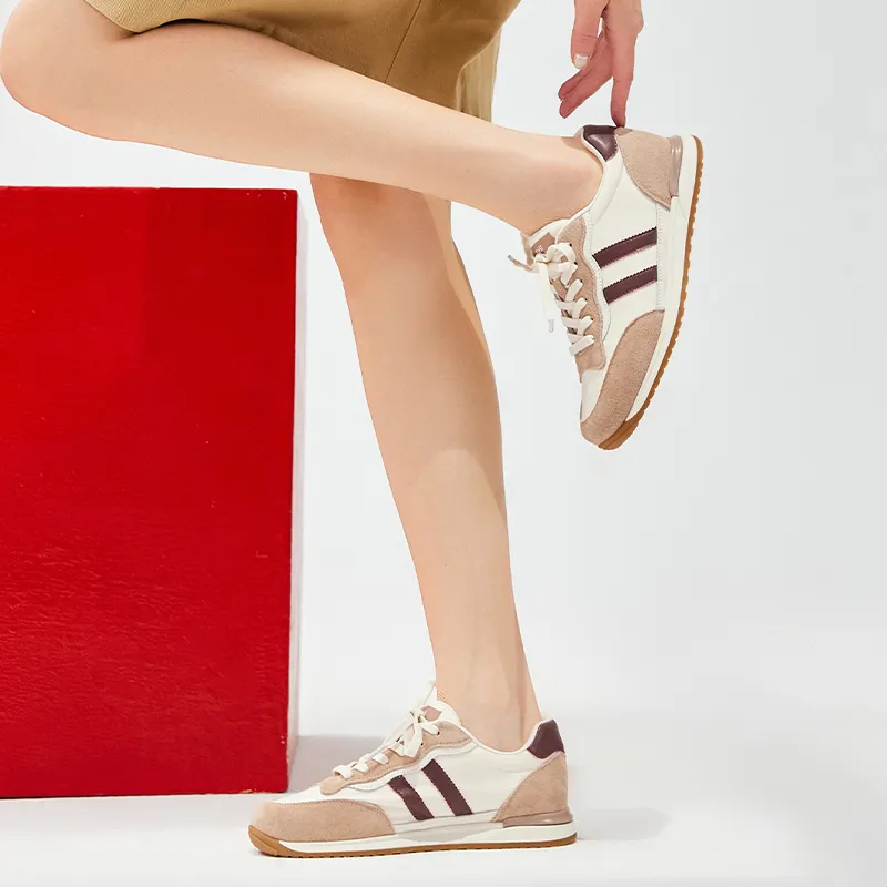 BEAU Breathable Low Top Sports Casual Shoes 2.5cm Women's Beige White Pink-5