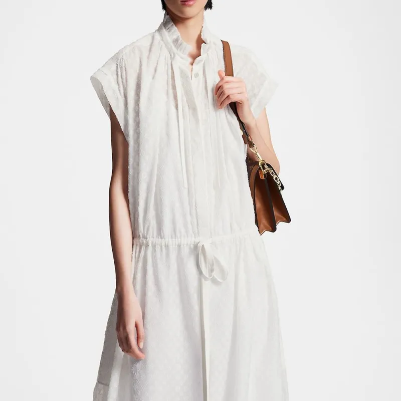 Lv Monogram Fil Coupé Lavaliere Collar Dress-3