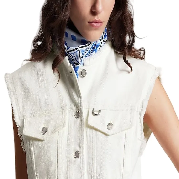 LOUIS VUITTON Frayed Hem Sleeveless Denim Jacket-4