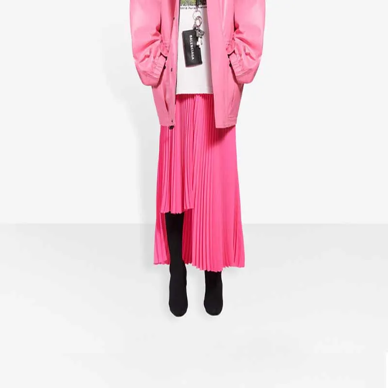 Balenciaga Assymetric Pleated Midi Skirt 'Fluo Pink'-3