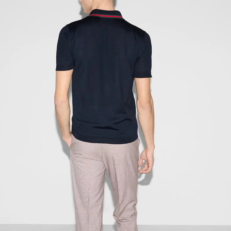 GUCCI Web Detailed Knit Polo Shirt-2