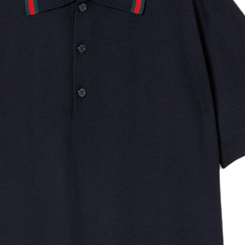GUCCI Web Detailed Knit Polo Shirt-5