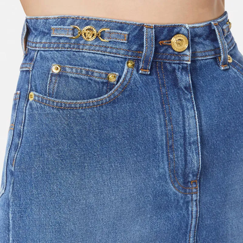 VERSACE Denim Softened Skirt 'Medium Blue'-4