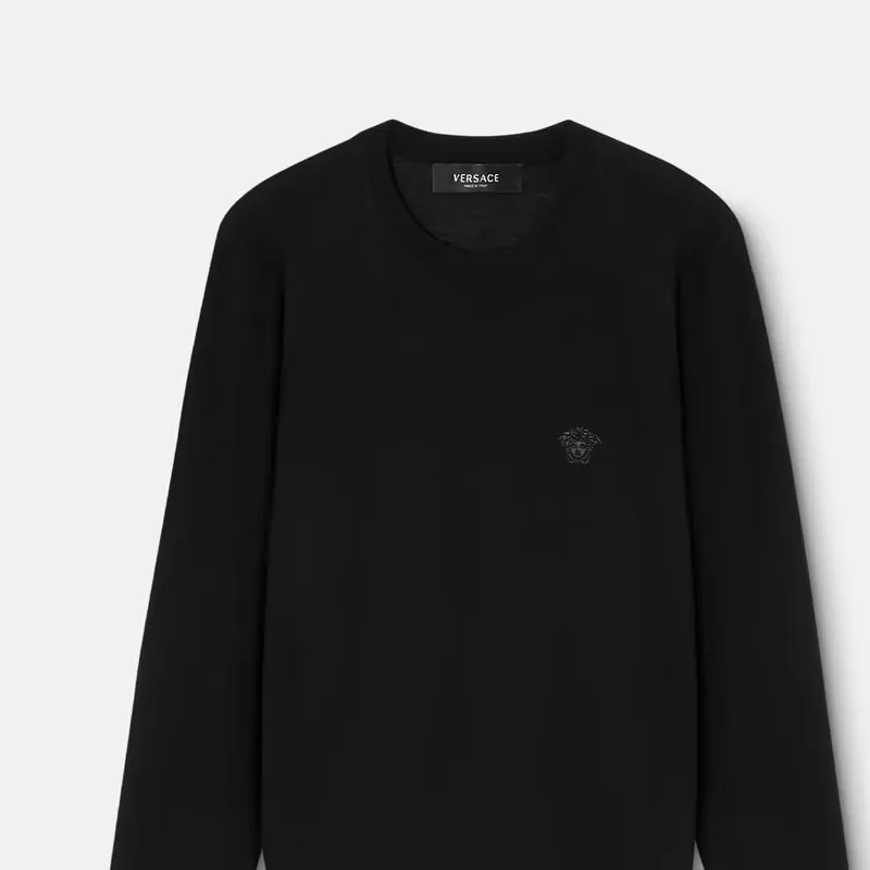 VERSACE Logo Embroidered Crewneck Knitted Jumper-4