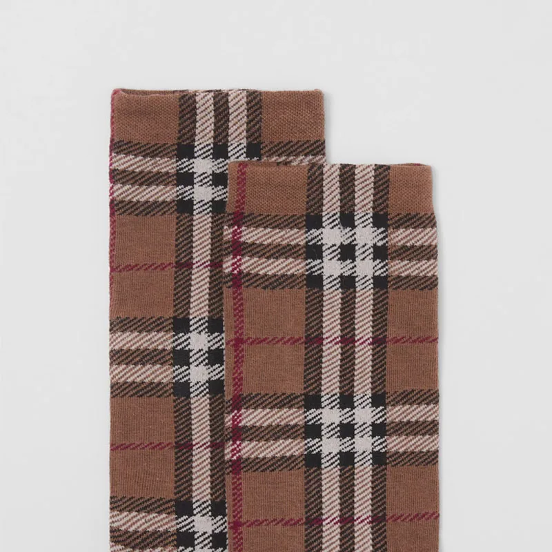 Burberry Cotton Cashmere Check Socks Birch Brown-1