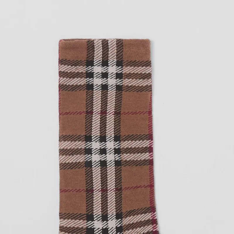 Burberry Cotton Cashmere Check Socks Birch Brown-2