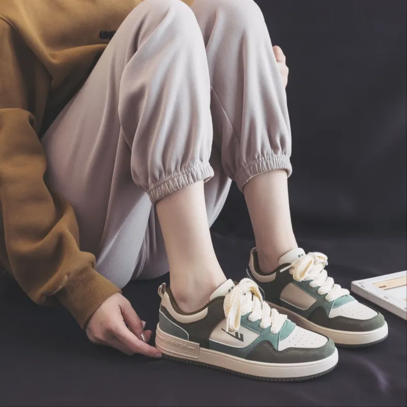 Warrior Slip Resistant Waterproof Abrasion Resistant Lightweight Breathable Low Top Skateboard Shoes Unisex Beige Green-6