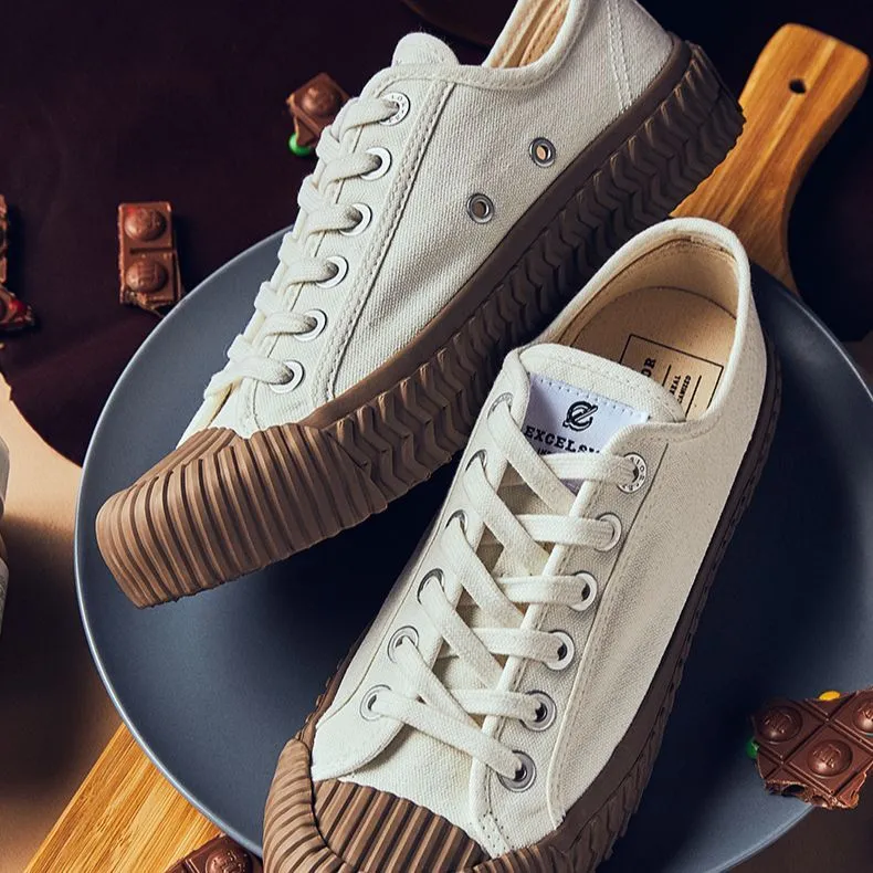 Excelsior Canvas Shoes Unisex Low Top Steam White/Coffee-6