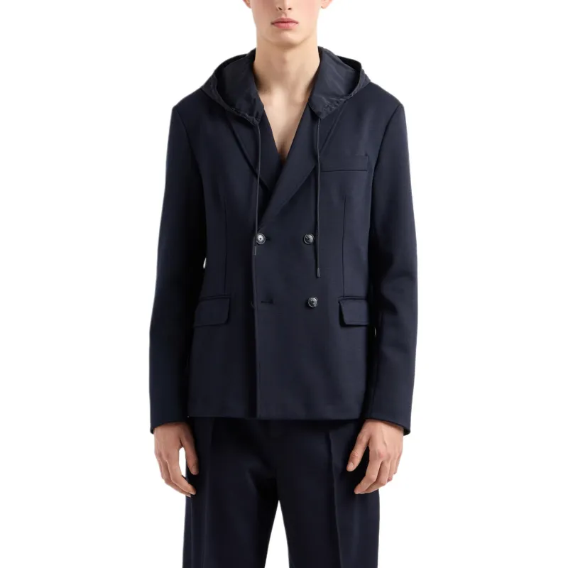 EMPORIO ARMANI Double breasted Blazer In A Soft Wool blend Cloth With A Nylon Hood-1