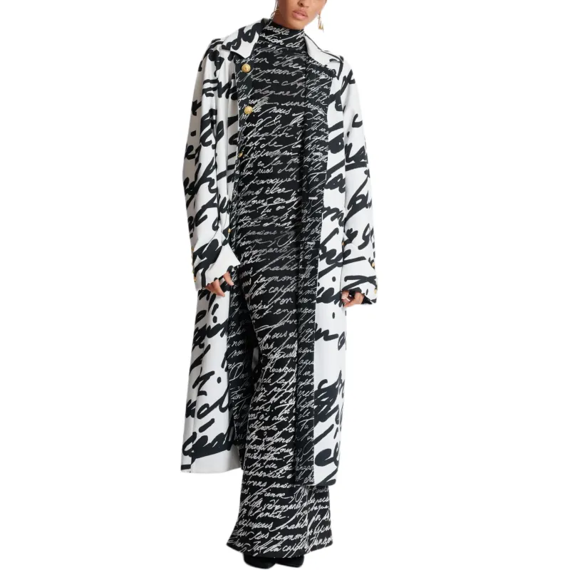 BALMAIN Love Letter Printed Long Reversible Coat-1
