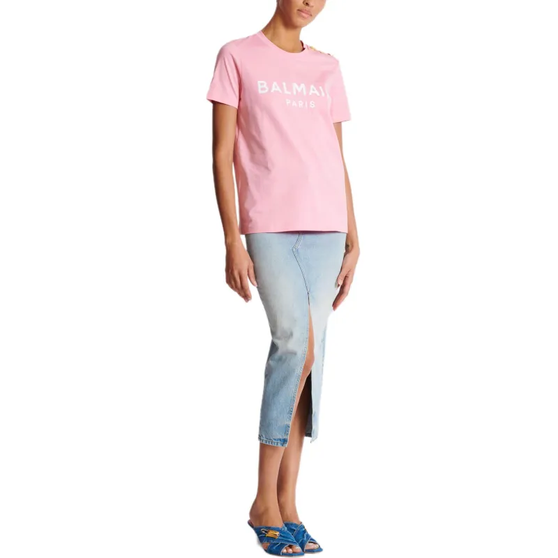 BALMAIN Logo Printed Crewneck T Shirt-5